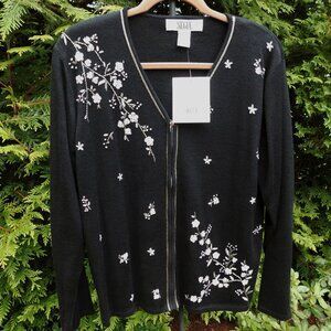 Segue Limited NWT Zip-Front V-Neck Embroidered Cardigan Sz-M